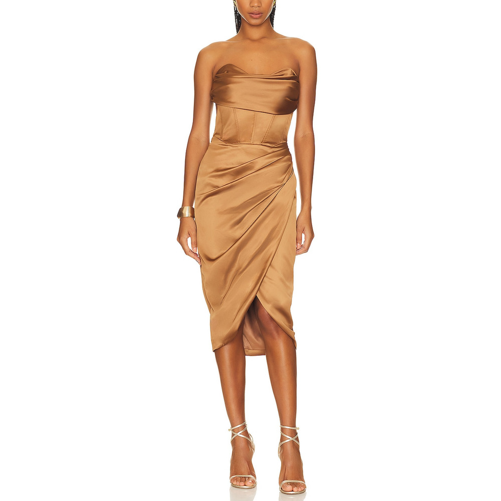 Bardot 'Jamila' Corset Gold Satin Dress Size 4